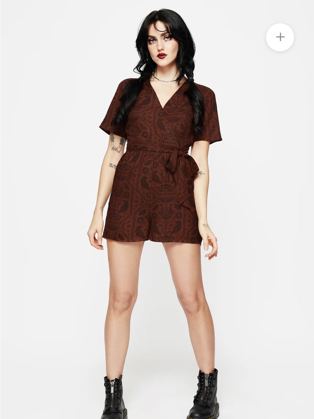 Annabelle raven Womens reddish Brown Short Sleeve V-Neck Romper with Tie Waist - Picture 2 of 8